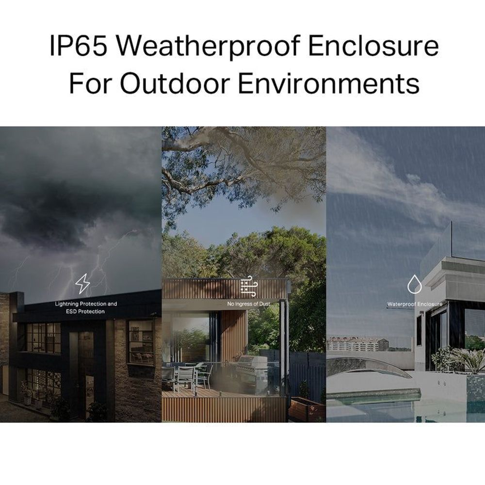IP65 weatherproof enclosure graphic for outdoor environments