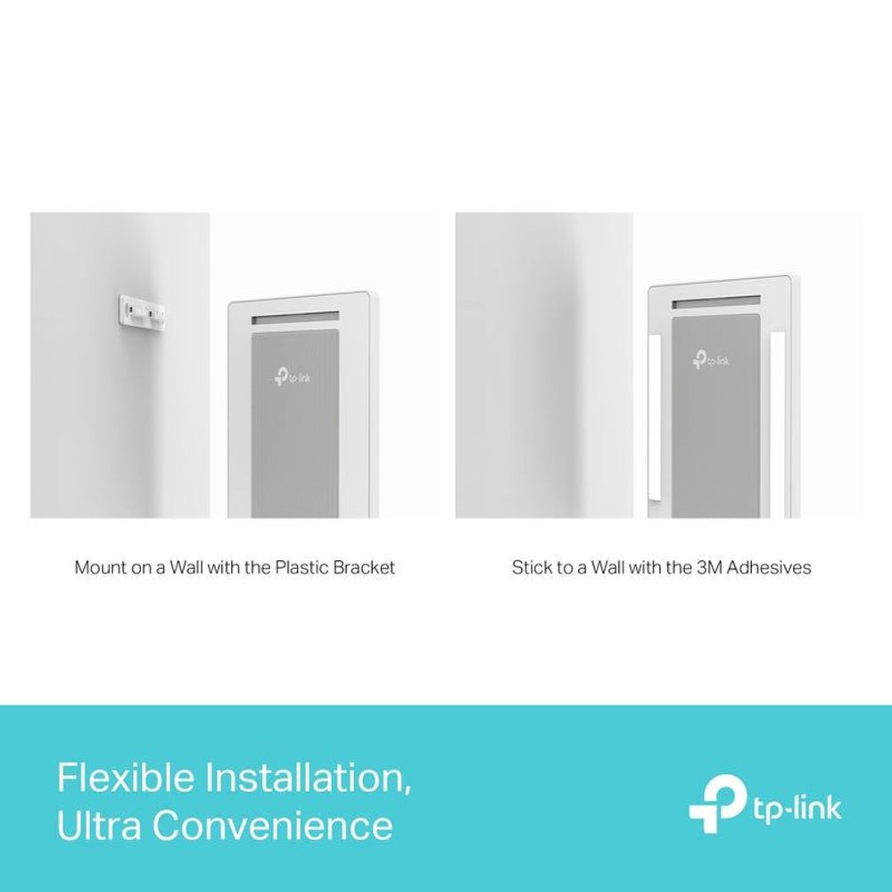 TP-Link Air router wall-mount options with plastic bracket and 3M adhesive