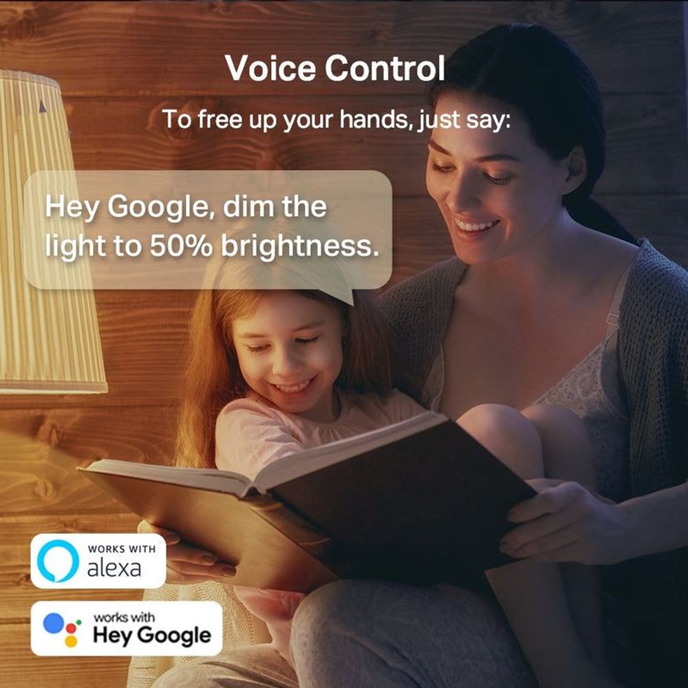 Smart Wi‑Fi multicolor light bulbs, 2-pack; voice control prompts with Alexa and Hey Google