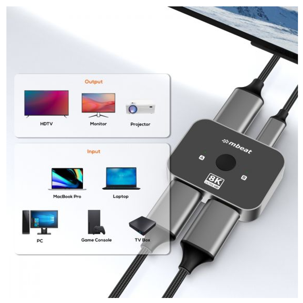 mbeat 8K Bi-directional HDMI 2.1 Switch 2 In 1 Out/1 In 2 Out