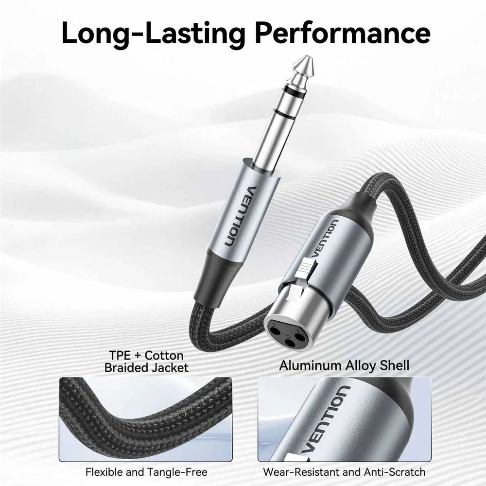 Vention 6.35mm TRS Male to XLR Female Audio Cable 3M Gray Aluminum Alloy Type