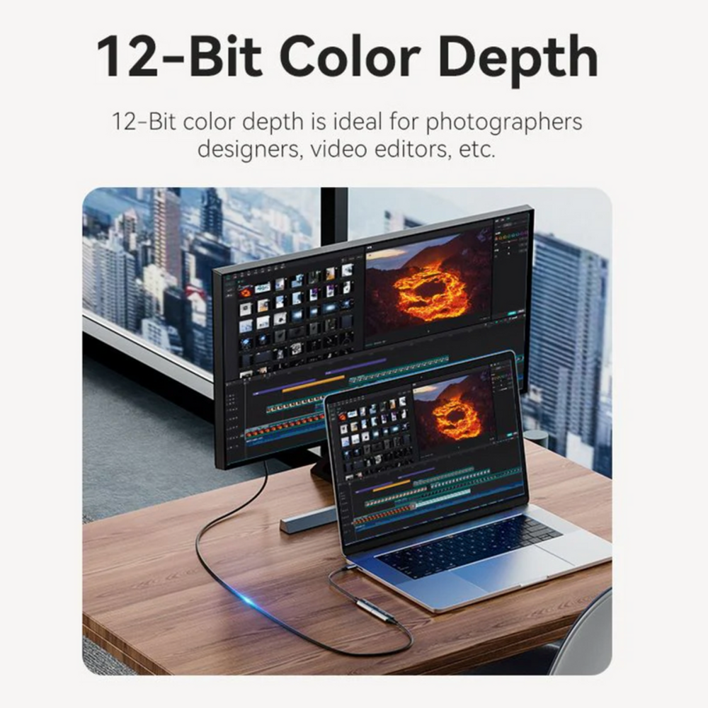 USB-C to HDMI converter with 12-bit color depth capability