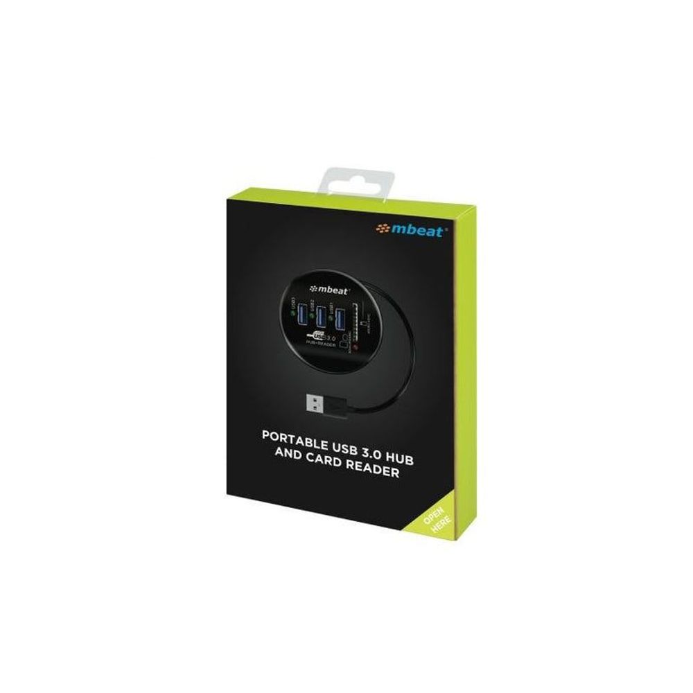 MB-HCR518 portable USB 3.0 hub and card reader retail box, black and green