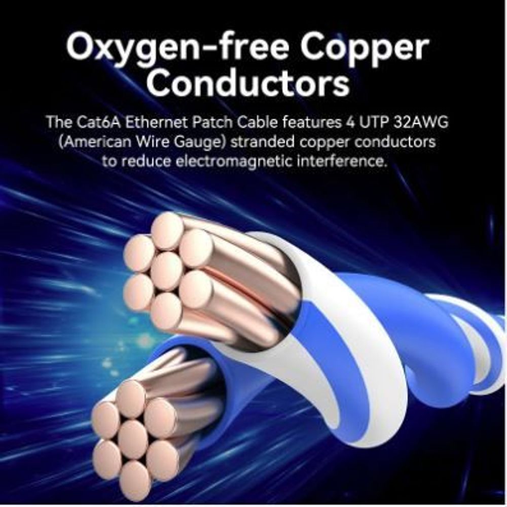 Cat6A Ethernet patch cable conductor graphic with oxygen-free copper strands