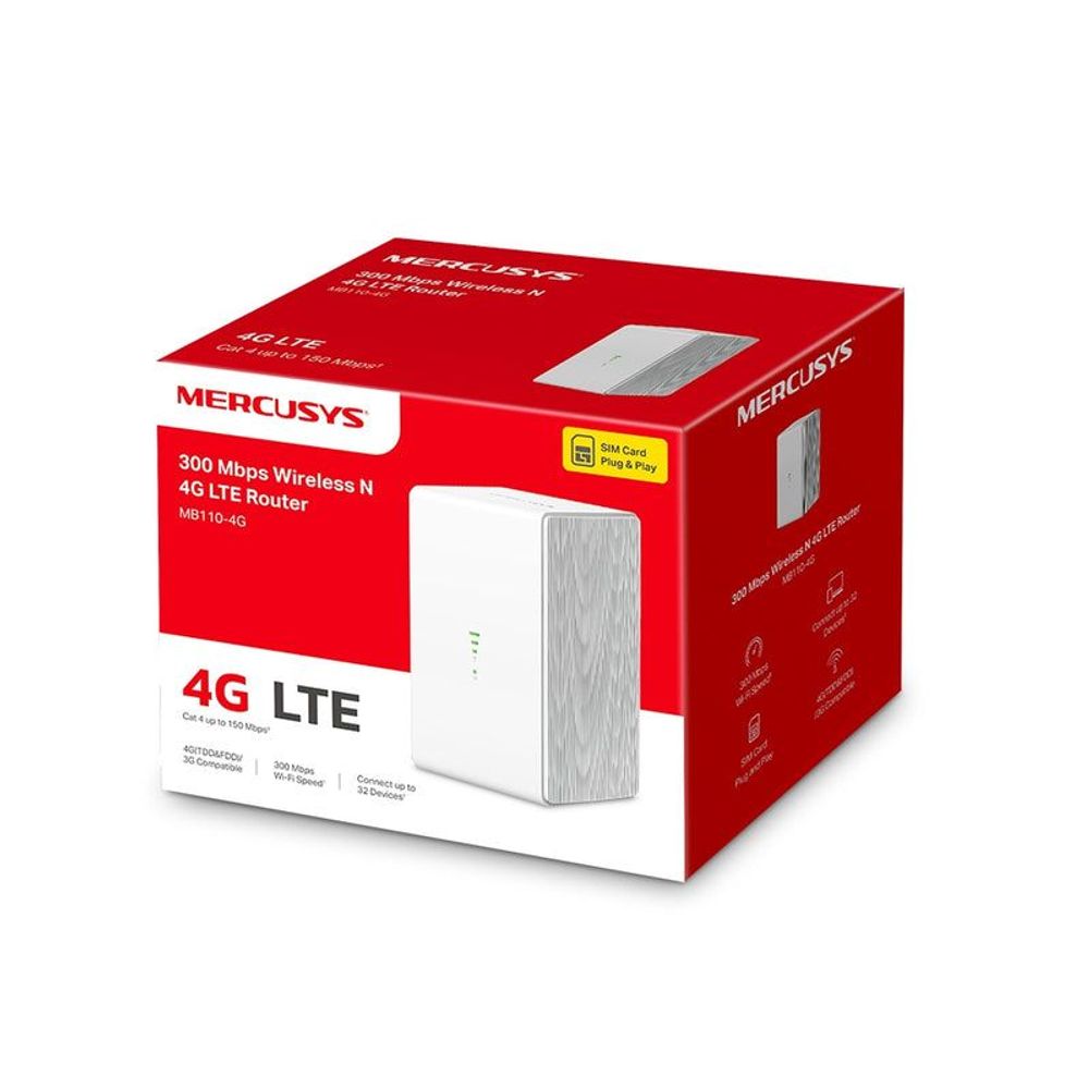 Mercusys 4G LTE Wi‑Fi router retail box, red with product image