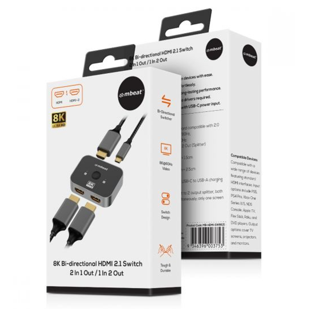 mbeat 8K Bi-directional HDMI 2.1 Switch 2 In 1 Out/1 In 2 Out