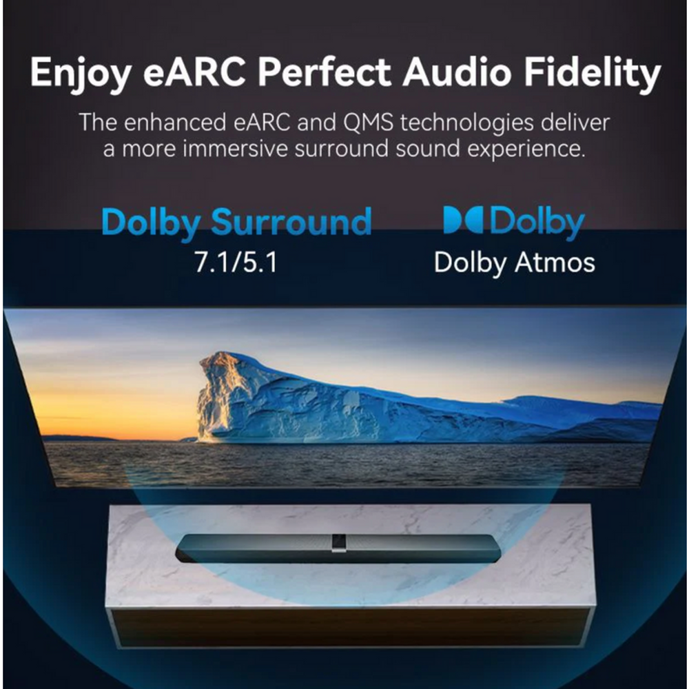 USB-C to HDMI converter supporting eARC audio fidelity and Dolby formats