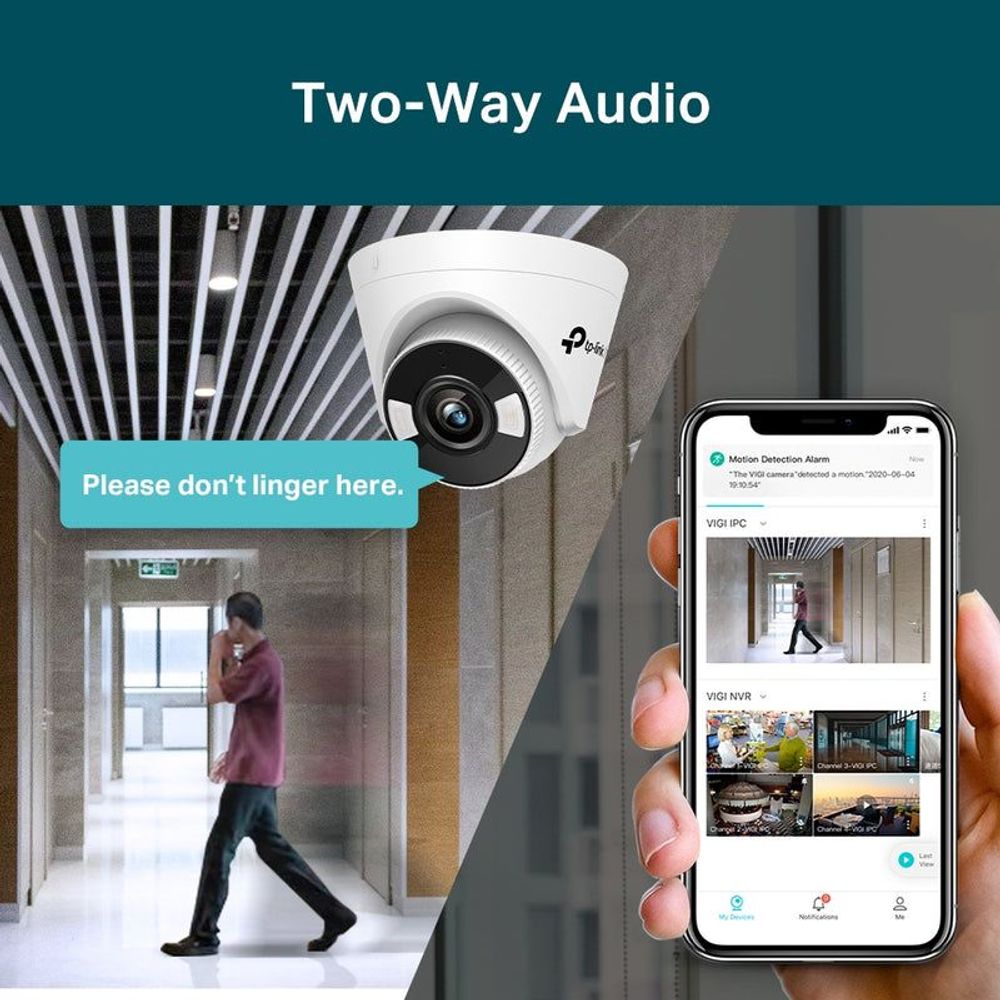 Turret camera with two-way audio concept and smartphone app interface for alerts
