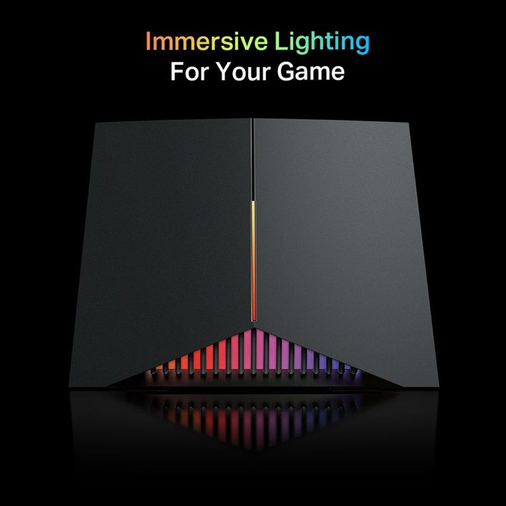 Black gaming router with immersive colorful LED lighting and central light strip