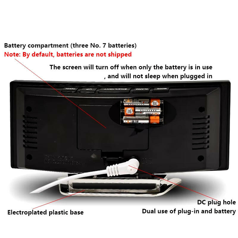 Creative Curved LED Alarm Clock with Dual-Purpose Mirror Design