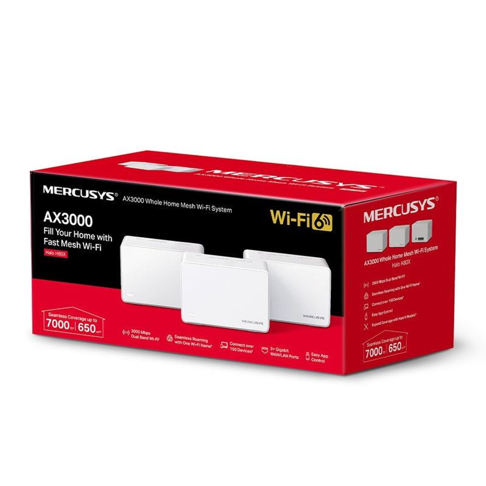 Mercusys Halo H80X AX3000 Wi-Fi 6 mesh system 3-pack retail box, red