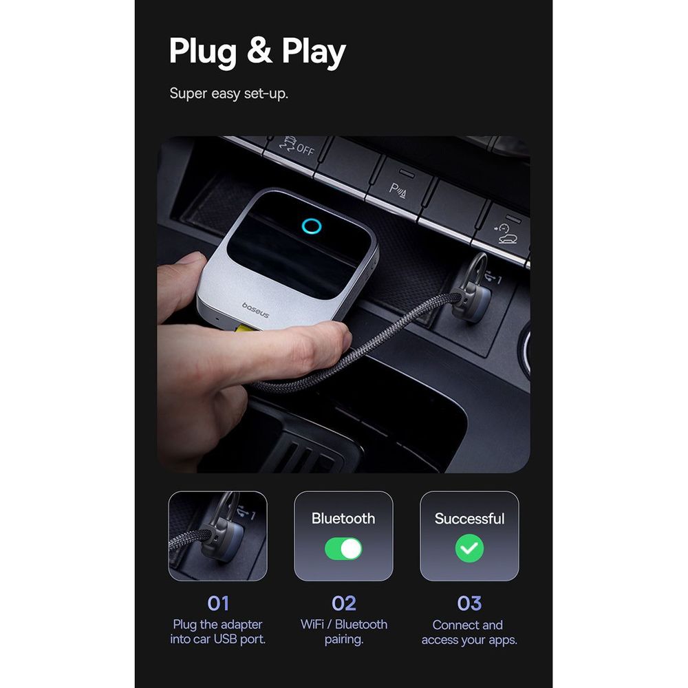 OS-Baseus SafeJourney Series Wireless CarPlay Adapter Space Grey