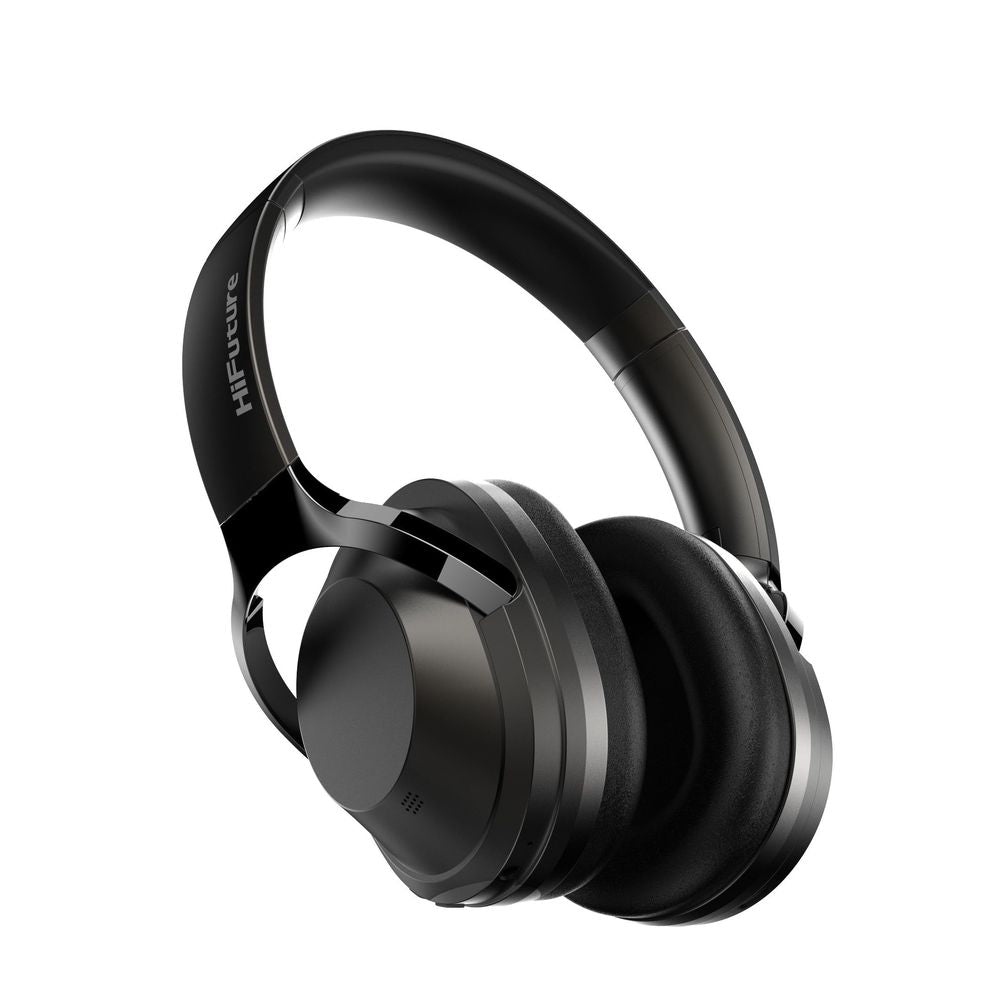 Black over-ear wireless headphones with padded headband and rotating earcups