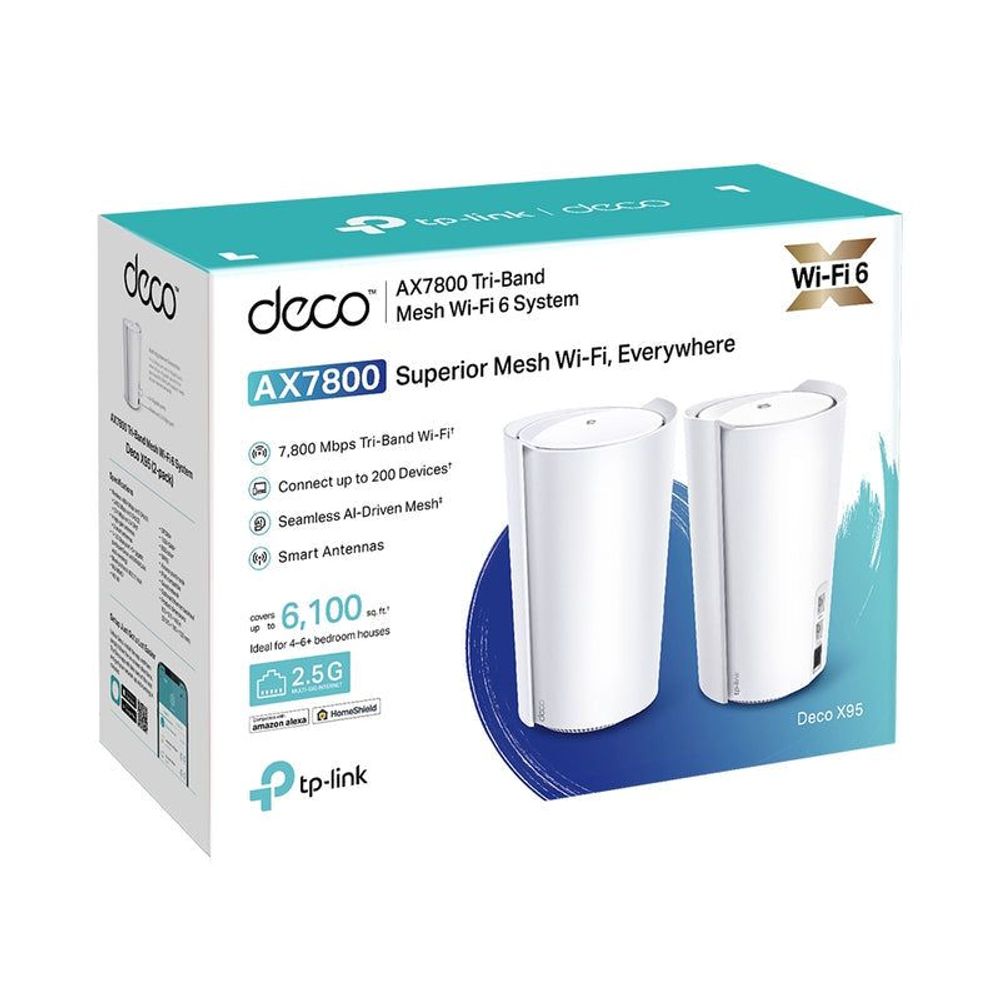 TP-Link Deco X95 AX7800 tri-band WiFi 6 mesh system retail box, 2-pack