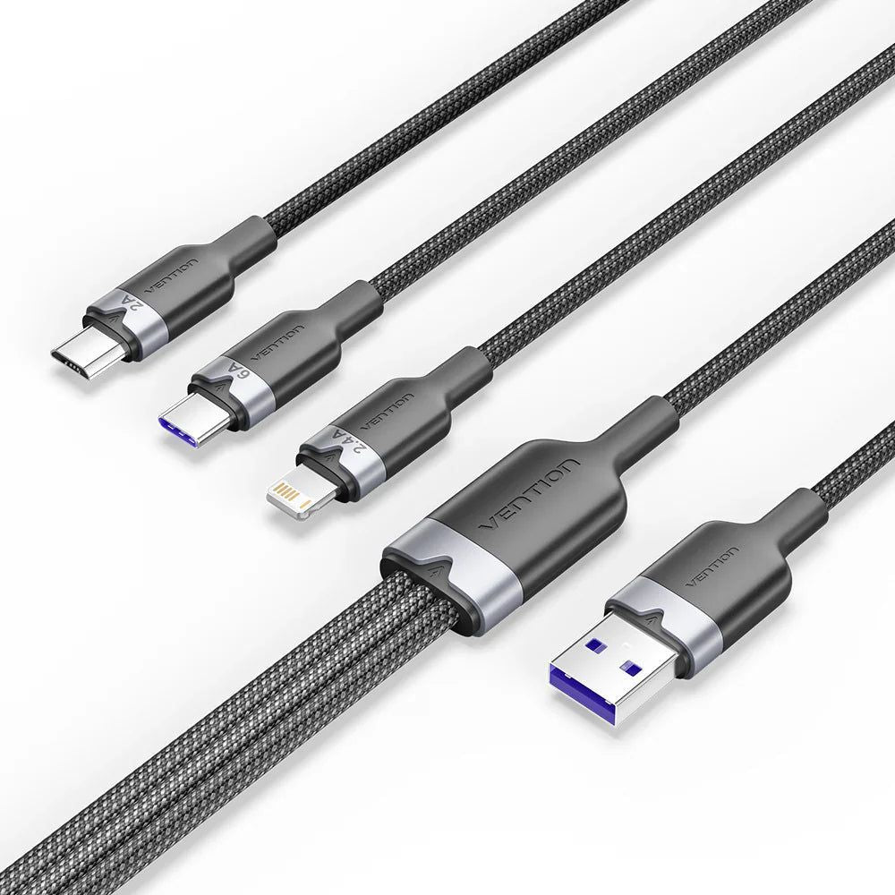 Vention USB 2.0 A Male to 3-in-1 USB-C & Lightning & Micro-B Male 6A Cable Aluminum Alloy Type Default Title