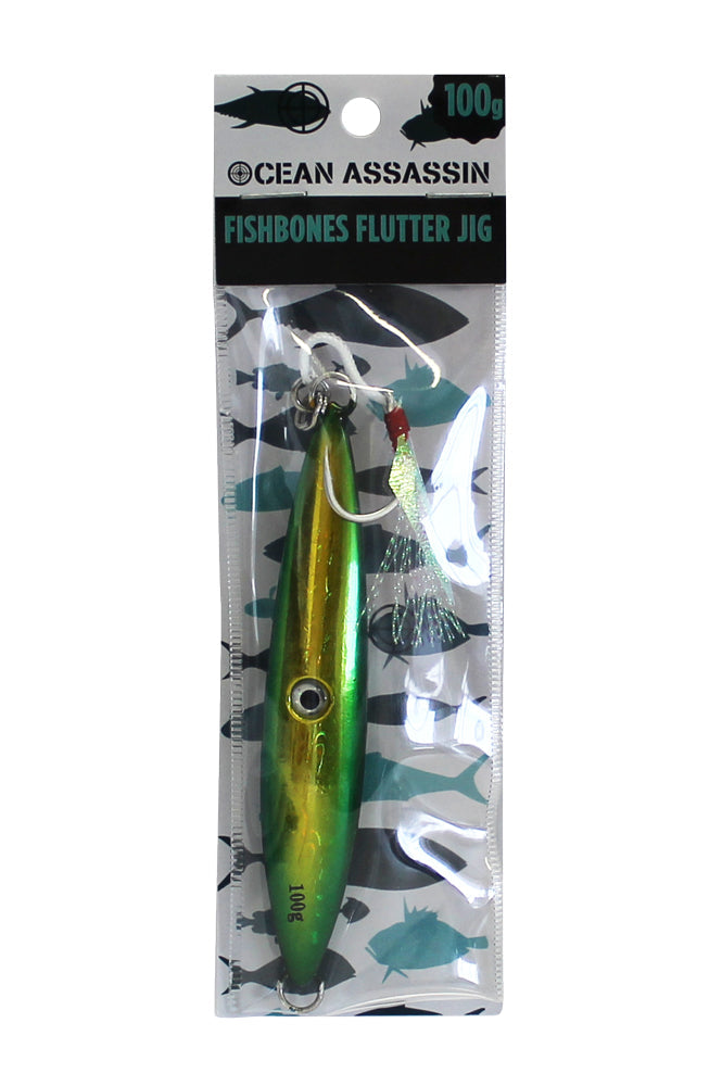 Ocean Assassin Fishbones Flutter Jig - Green 100 gram