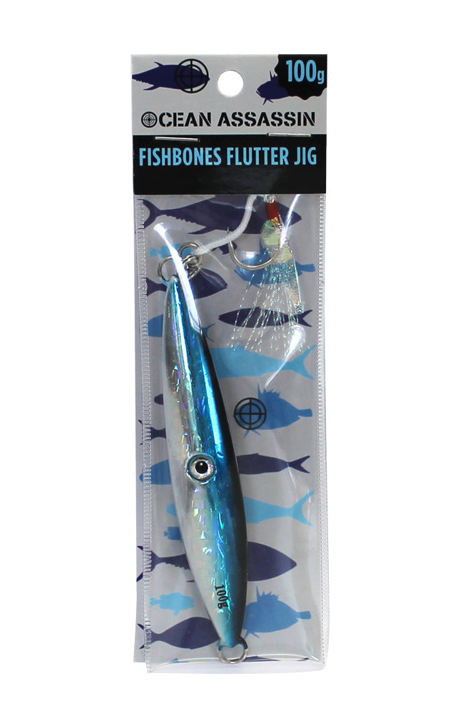 Ocean Assassin Fishbones Flutter Jig - Blue 100 gram