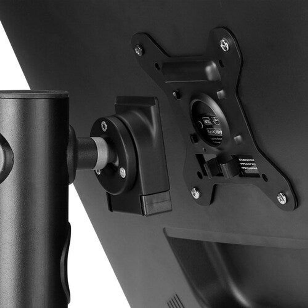 Black VESA mounting bracket with adjustable arm on a counter mount post