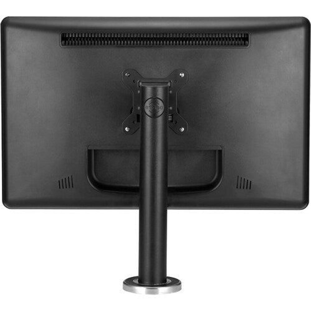 Black flat panel mount with VESA plate and central column pedestal base