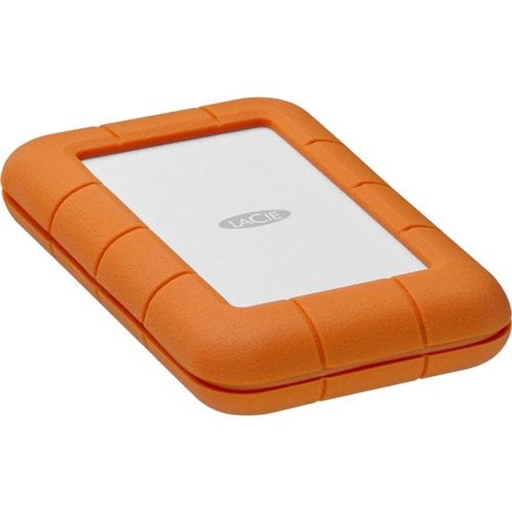 Orange rugged portable external hard drive with protective bumper case