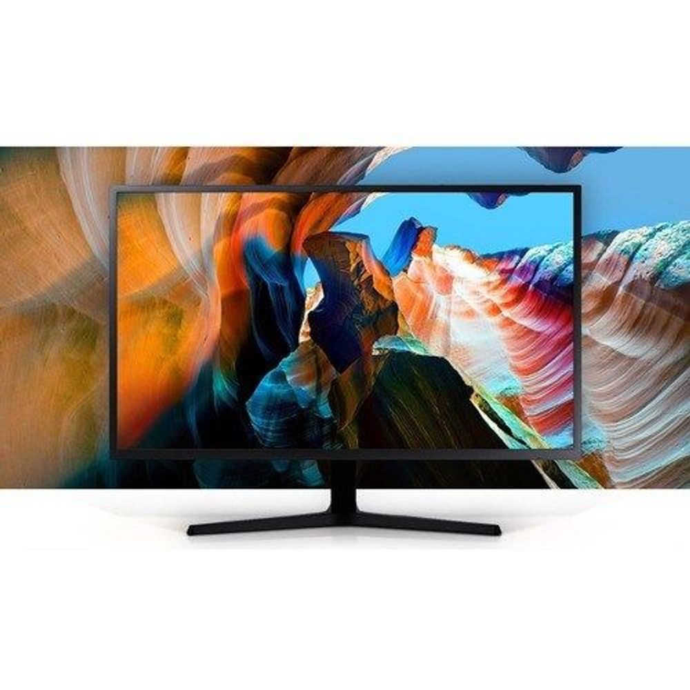 Samsung 32-inch LCD monitor front view with slim dark stand and vivid display