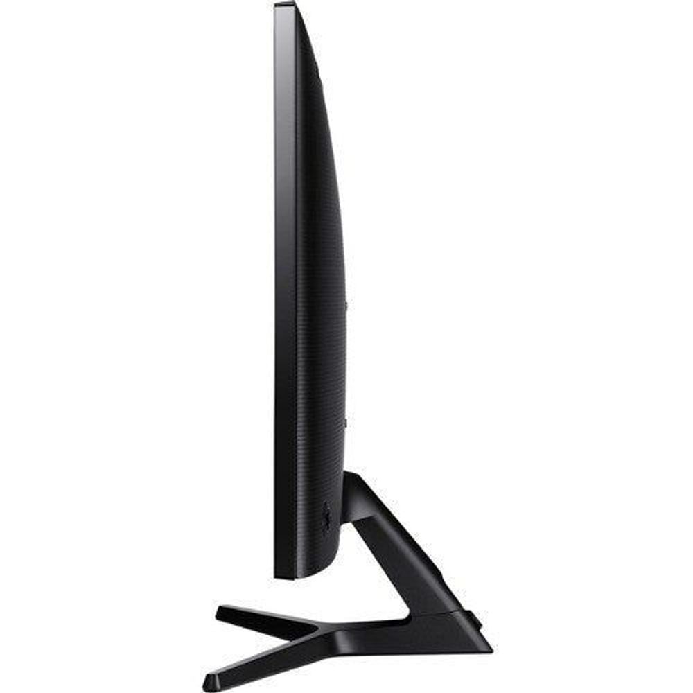 Samsung 32-inch 4K LCD monitor side profile with stand, dark blue gray