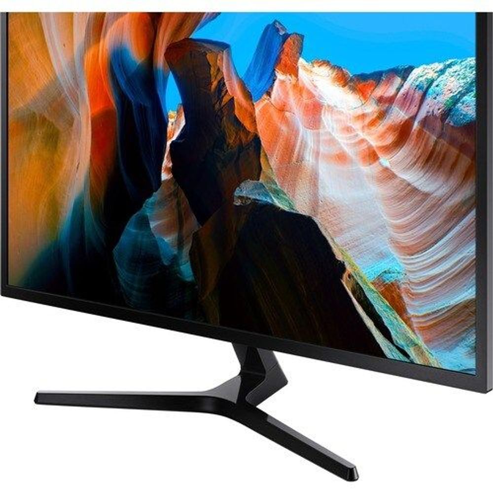 Samsung 32-inch LCD monitor side view showing slim dark stand and screen