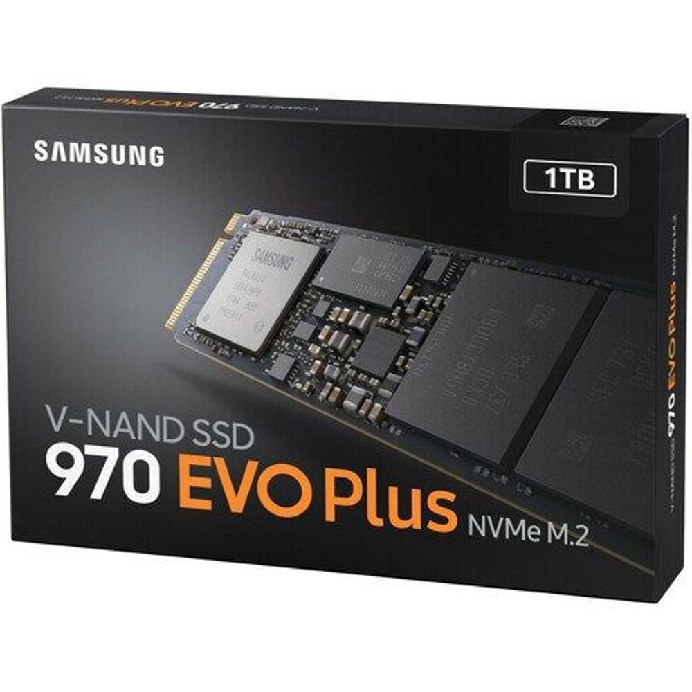 Samsung 970 EVO Plus 1TB NVMe M.2 SSD retail box with 1TB label