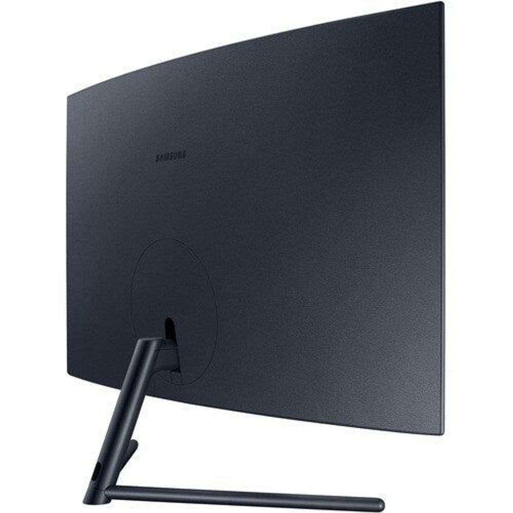 Samsung curved UHD LED monitor rear view with Samsung logo and black stand