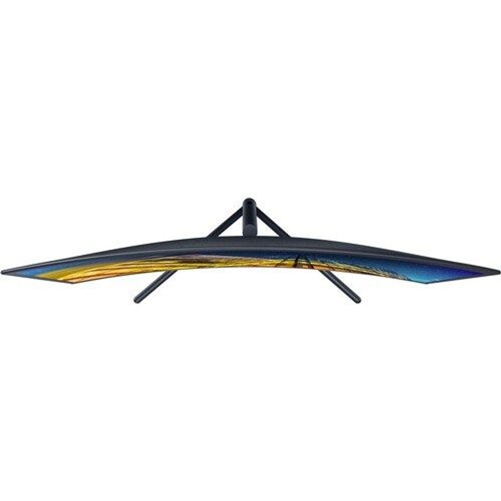 Samsung curved UHD LED monitor overhead view with black stand and curved screen
