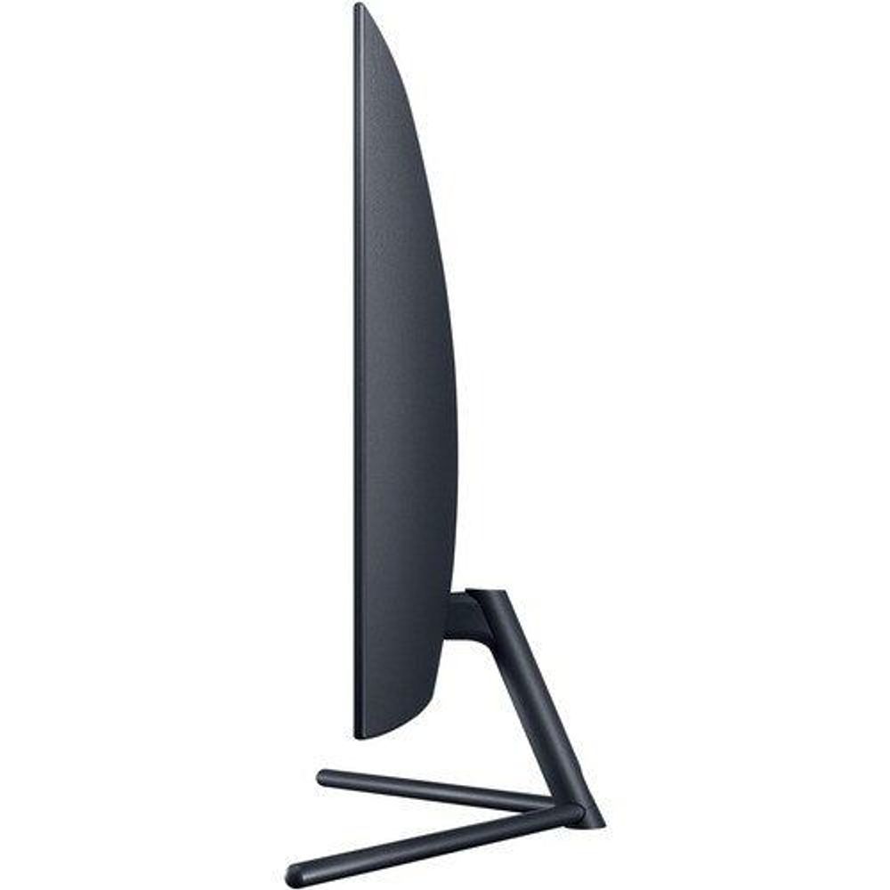 Samsung curved UHD LED monitor side view with slim black bezel and stand