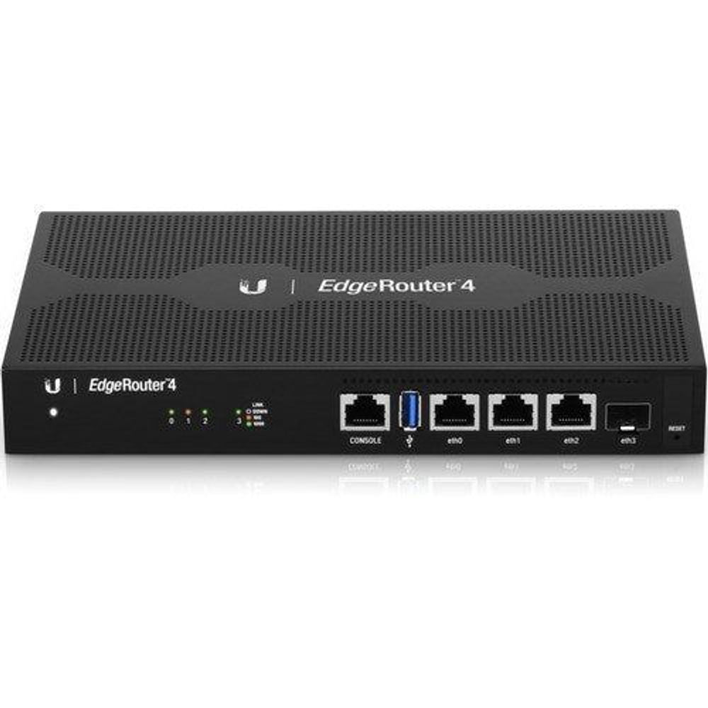 Ubiquiti EdgeRouter 4 router front top view showing status lights and port labels