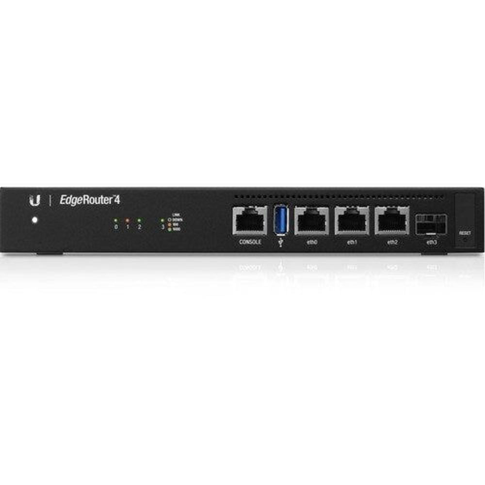 Ubiquiti EdgeRouter 4 router side front panel view with RJ-45 and SFP ports