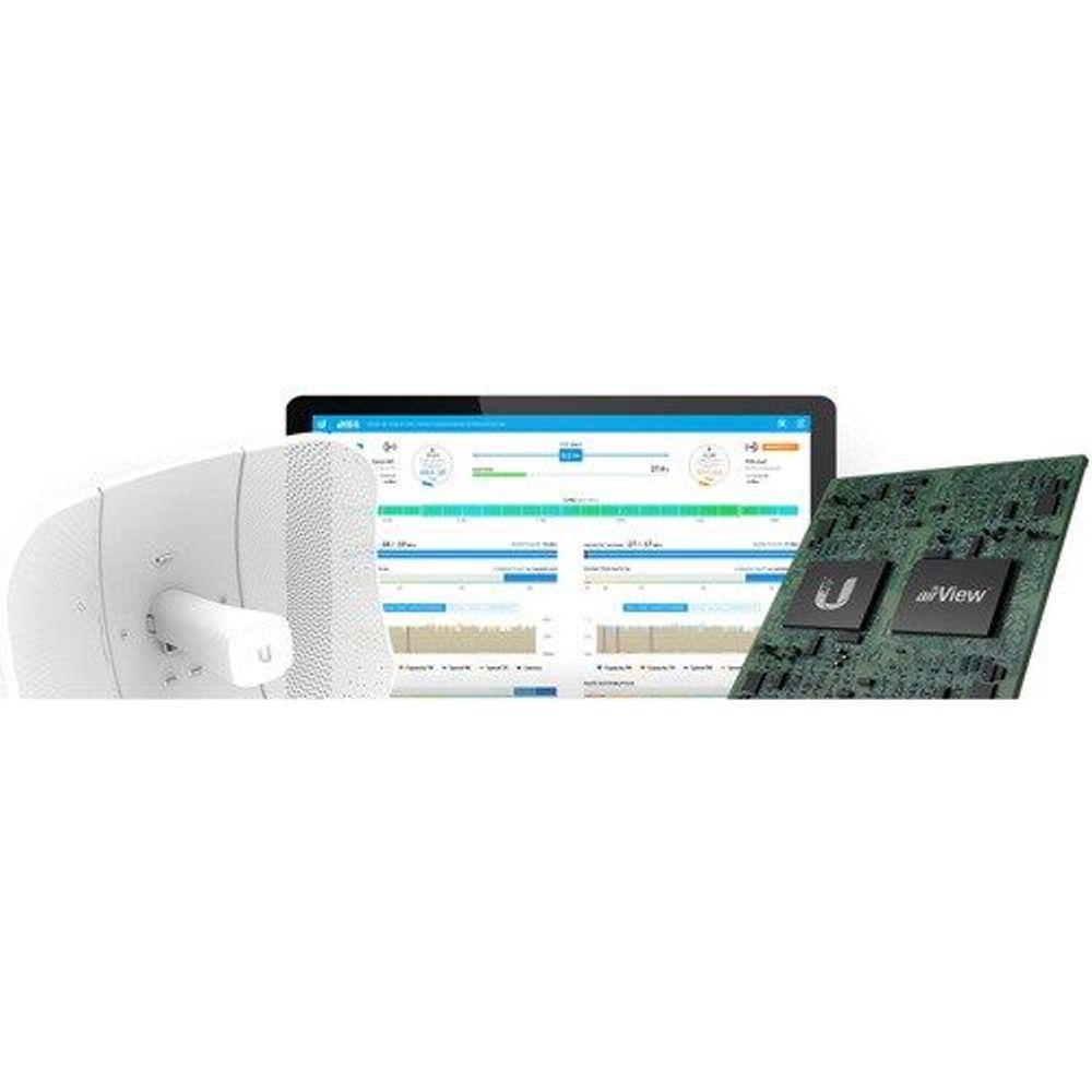 Ubiquiti LiteBeam AC Gen2 wireless bridge with management dashboard displayed