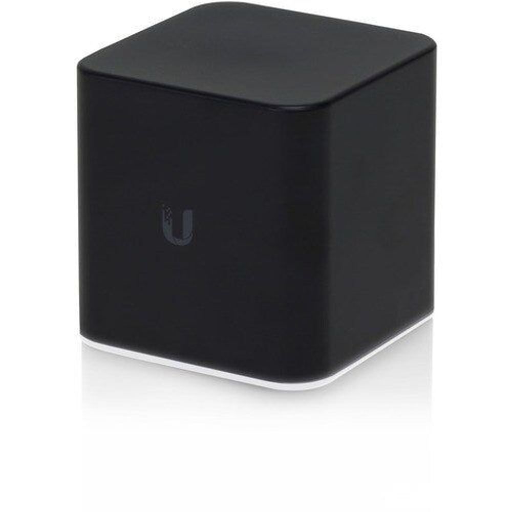 Ubiquiti airCube wireless access point, black cube with light base trim.