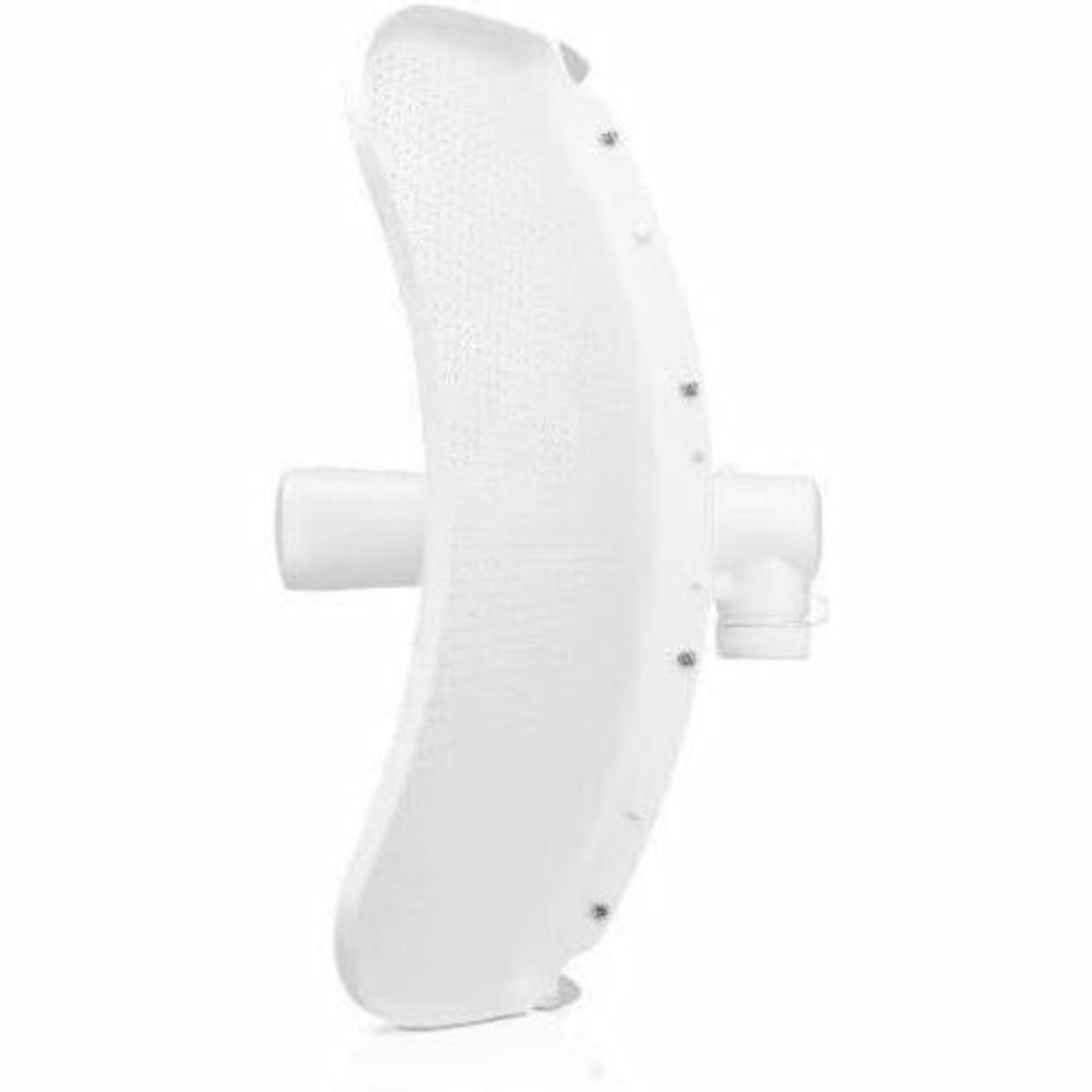 Aluminum wireless antenna side view with mesh housing and mounting arm