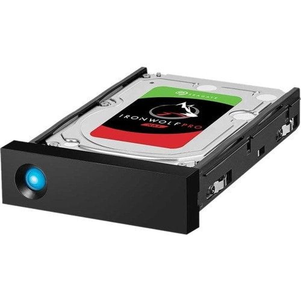 Black desktop external hard drive with open top exposing internal drive and connectors.