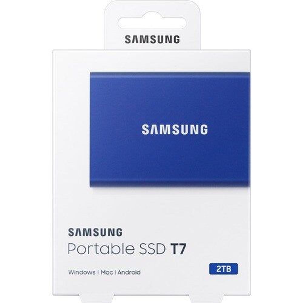 Samsung T7 Portable SSD T7 retail box front with 2TB capacity