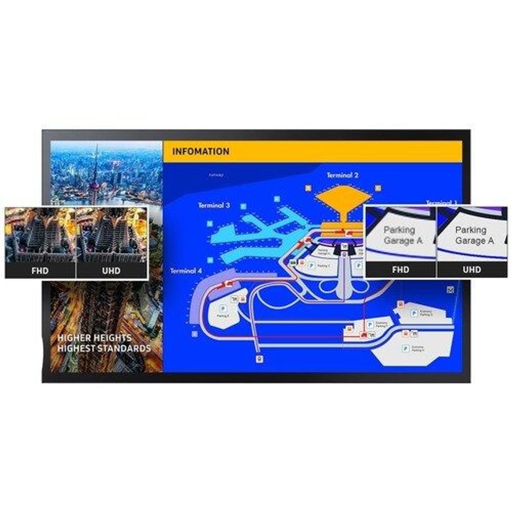 32-inch touchscreen digital signage display showing transportation map and terminal info