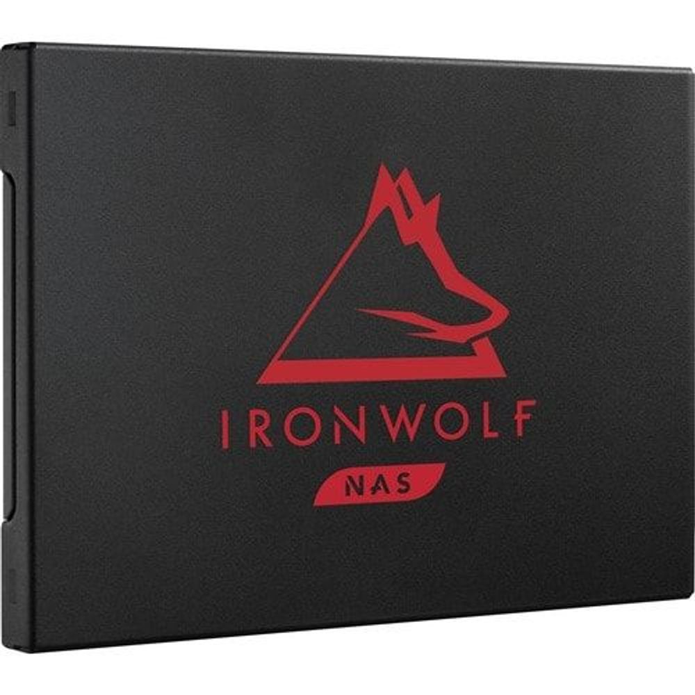 2 TB 2.5-inch SATA internal SSD with IronWolf NAS red logo, front close-up