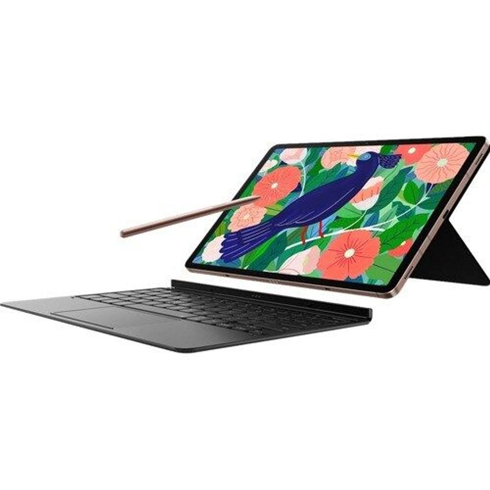 Tablet folio keyboard case with floral display and built-in dark keyboard