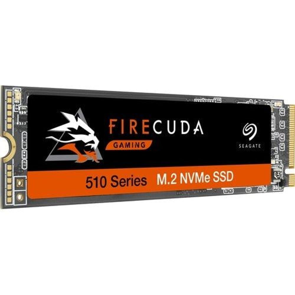 Seagate FireCuda 510 Series M.2 NVMe SSD, close-up on orange “510 Series” text