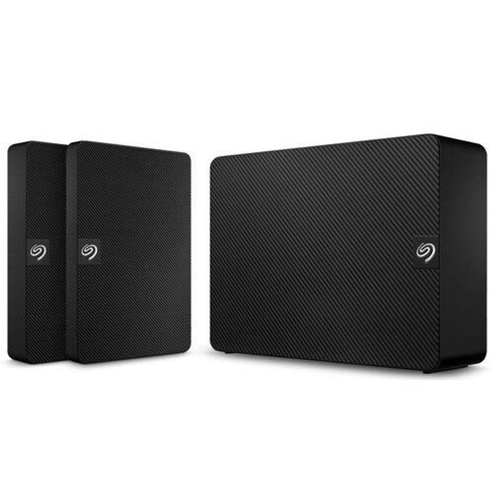 Seagate Expansion portable hard drive, black textured finish, side-by-side view