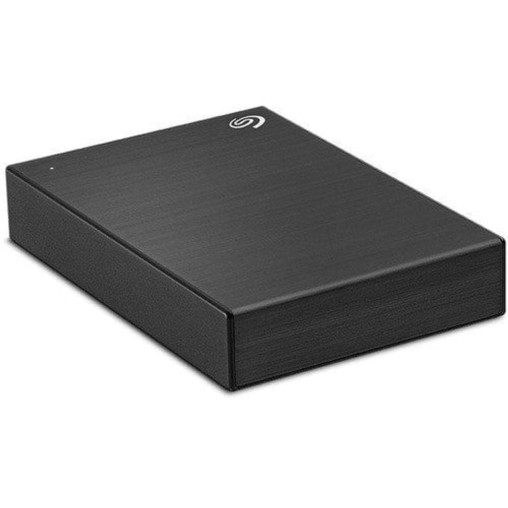Black Seagate One Touch portable hard drive rectangular body with logo