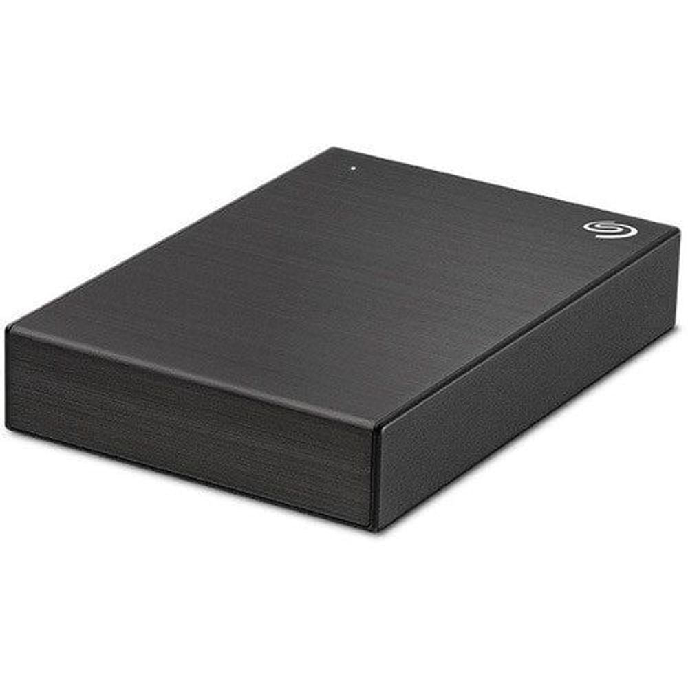 Black Seagate One Touch 2.5-inch portable hard drive top view with logo