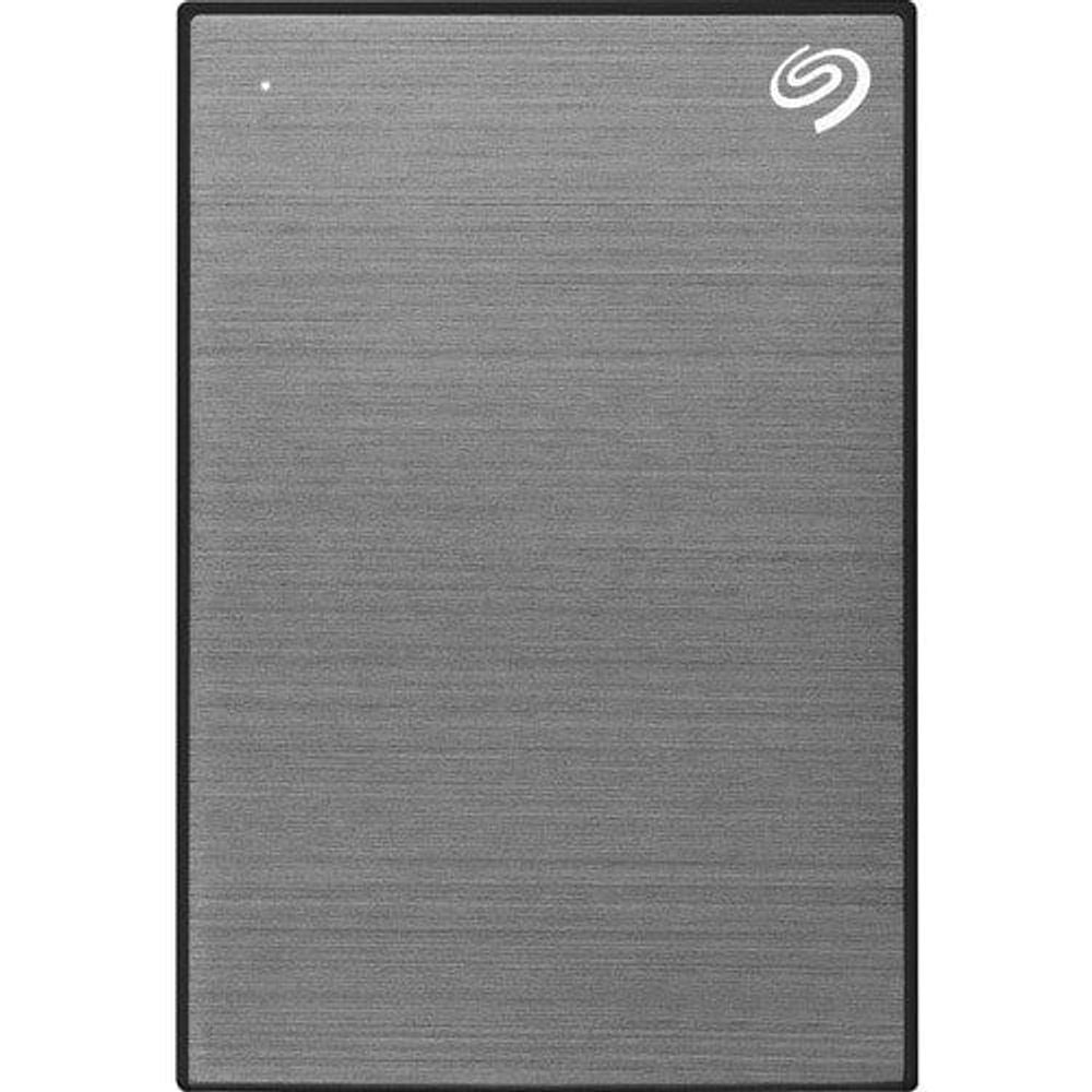 Seagate One Touch portable external hard drive, space gray textured front with logo