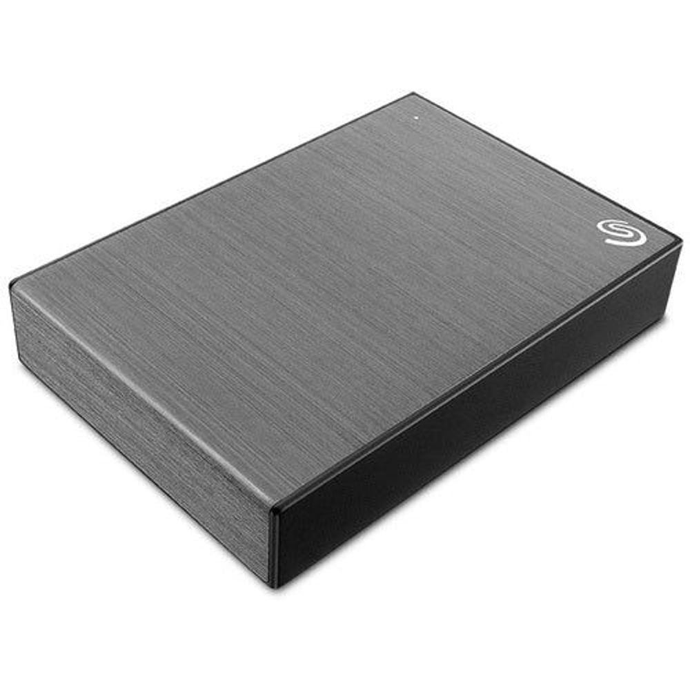 Seagate One Touch portable external hard drive, space gray angled top view