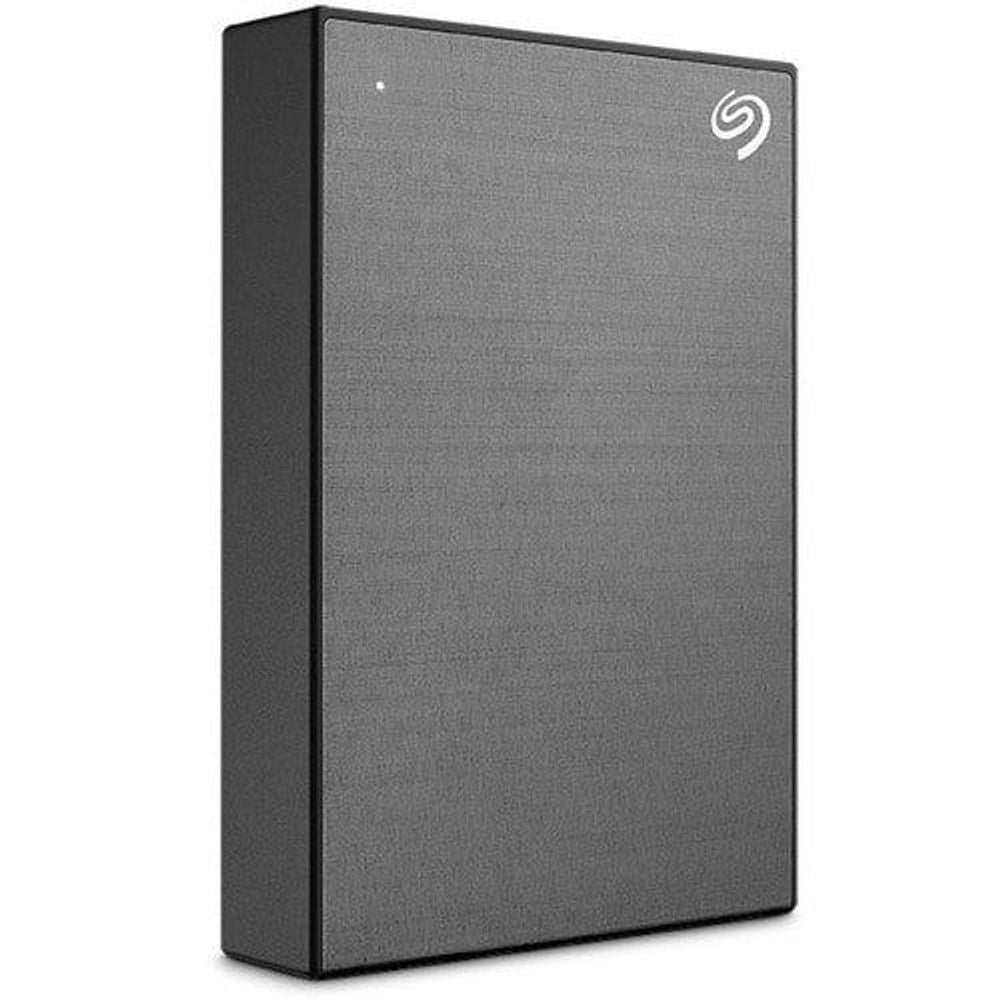 Seagate One Touch portable external hard drive, space gray front face with logo
