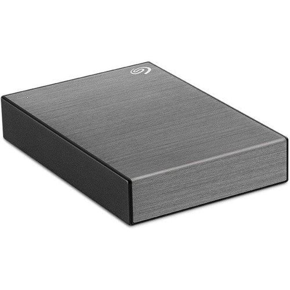 Seagate One Touch portable external hard drive, space gray top view with corners
