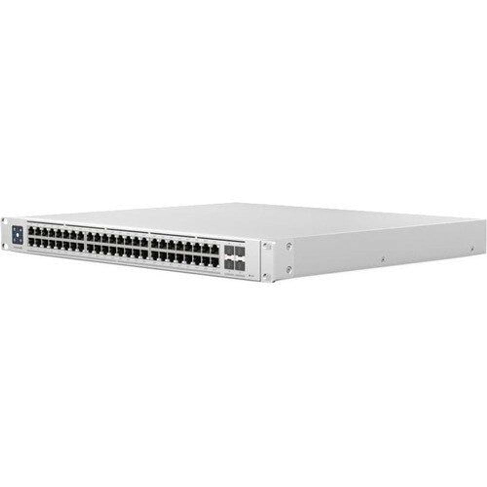 Ubiquiti Enterprise 48-port PoE switch, angled view of 48 Ethernet ports
